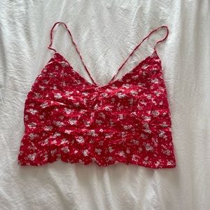 Floral Linen Cross-Back Crop Top